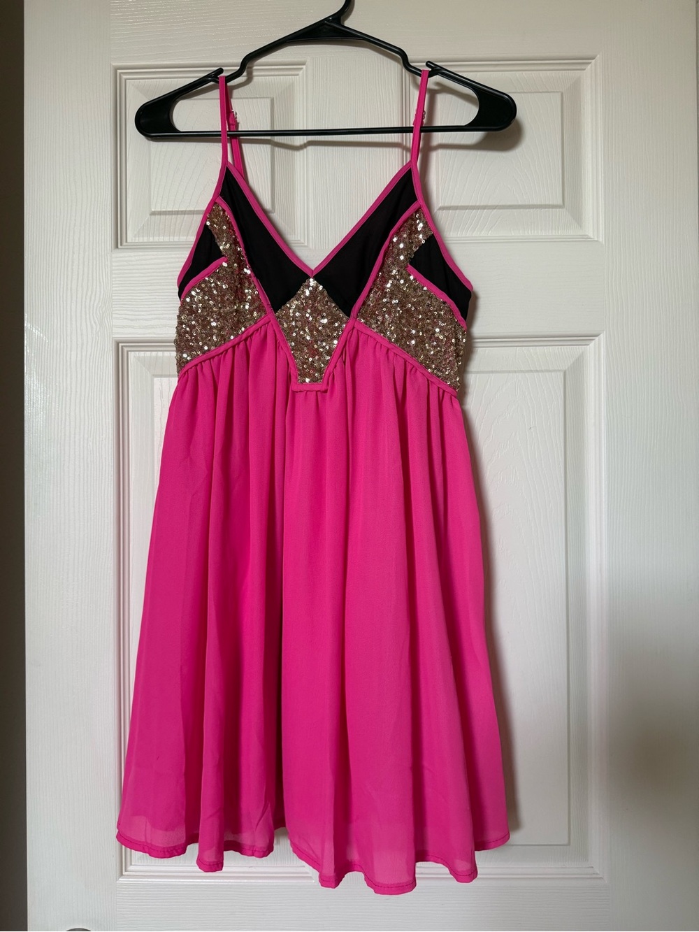Xenia Boutique Hot Pink Spaghetti Strap Sequin Mini Dress